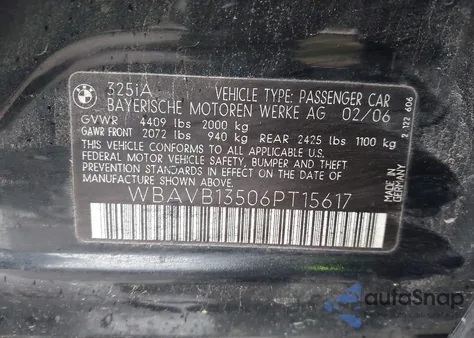 2006 BMW 325I из США, поврежденный, VIN WBAVB13506PT15617